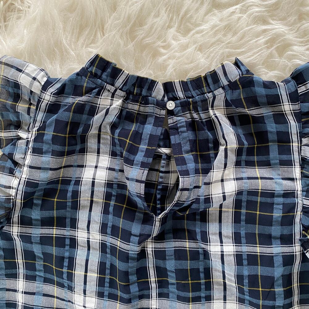 LOFT Blue Plaid Ruffle Sleeve Shell, size M - Picture 4 of 8